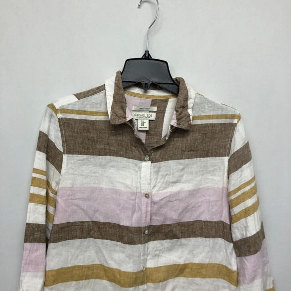 Rachel Zoe Women 100% Linen Button Up Tunic Shirt Top Blouse Size Medium B207 -9 - Picture 9 of 13